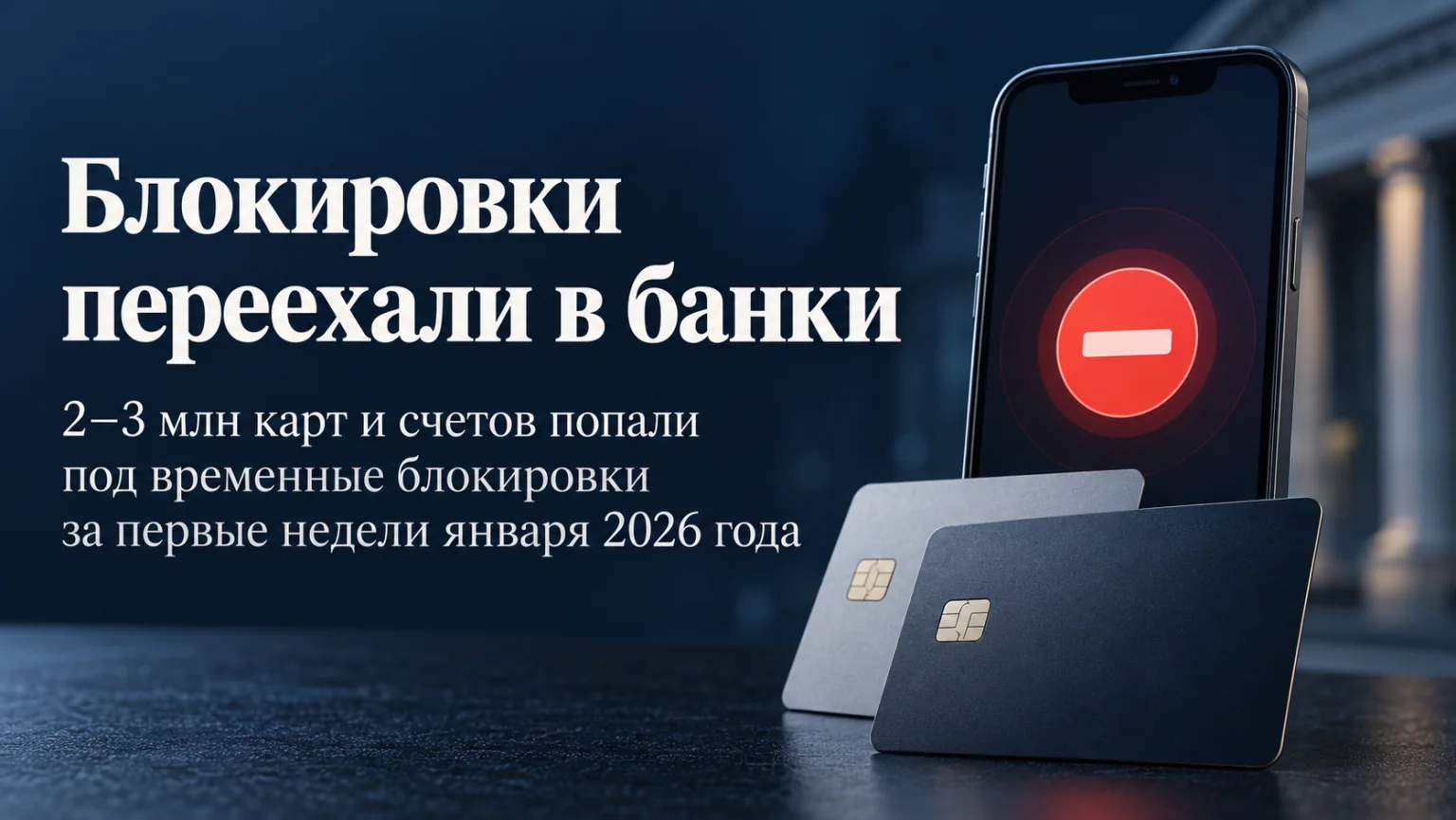Блокировка перевода по 115-ФЗ: уведомление в приложении банка и карты на столе