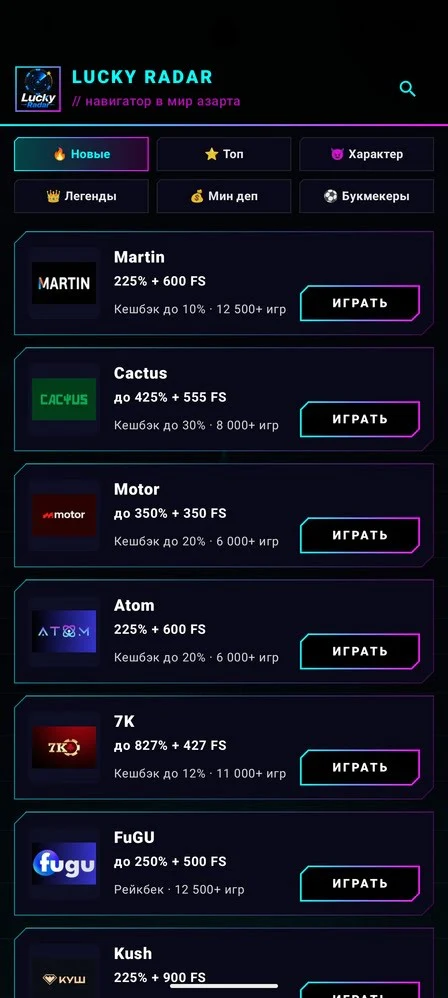 Lucky Radar каталог площадок и рабочих ссылок